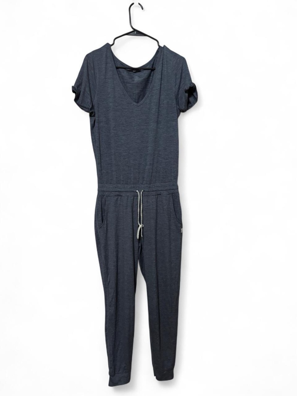 VUORI Casual V-Neck Navy Women's Jumpsuit with Drawstring Waist
